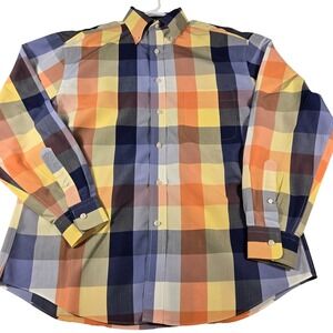 Enro‎ Signature Mens Large Non-Iron Cotton Plaid Button Down Shirt Multi Color